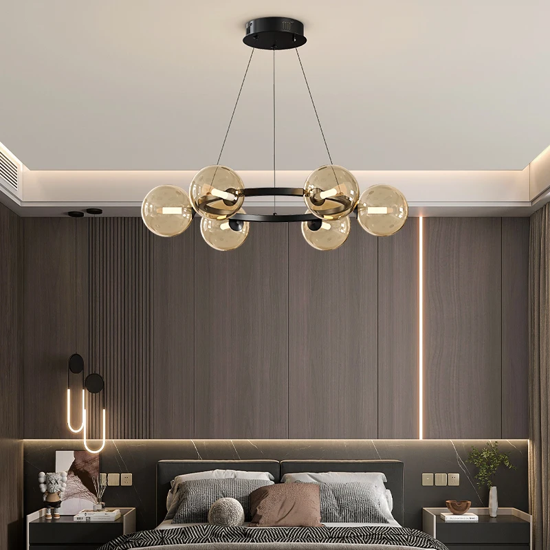 Voice Control Light Bulb - Nordic smoked glass bubble chandelier minimalist