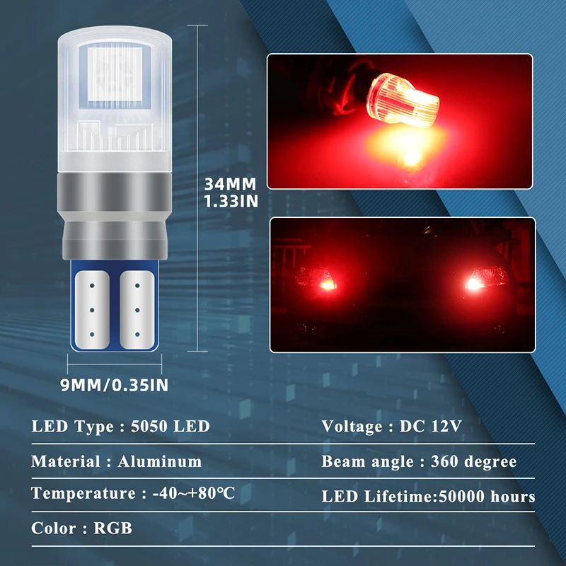2Pcs/Set RGB LED T10 W5W Bulbs - Voice Control Light Bulb recension och pris